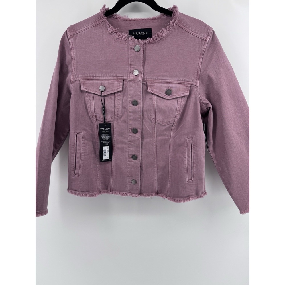 Liverpool women's Aster Mauve pink jean denim jacket Frey hem size Petite Large